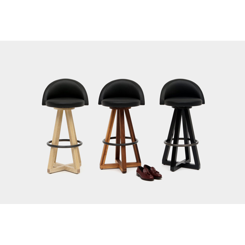 X3 Swivel 38" Bar Stool, Black/Night, Black Oak