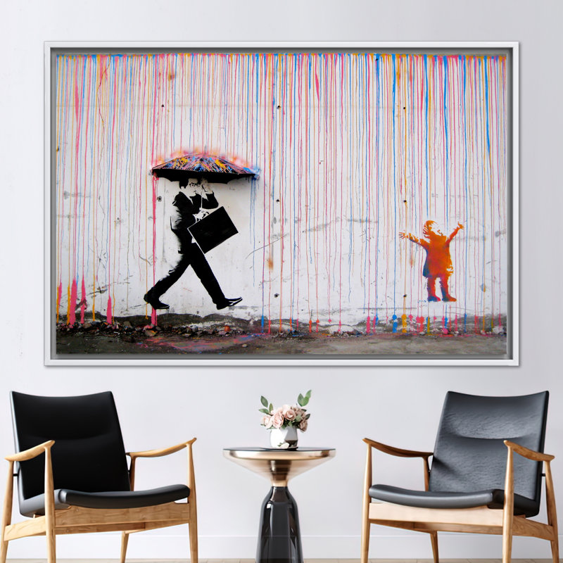 Impression sur toile Banksy, H 45 po x l 100 po, Cadre flottant blanc