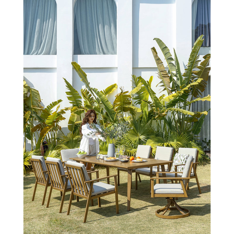 Seehill 9-Piece Aluminum Outdoor Dining Set, 2 Swivel Chairs, 6 Rotating Chairs & 84.6" Table With Umbrella Hole, Stylish Patio Furniture For Outdoor Venues, Lawn