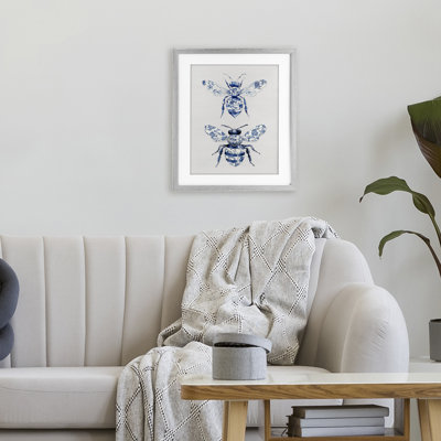 Toile à motif d'abeilles, reproduction encadrée sous verre, design avec lettres et doublure