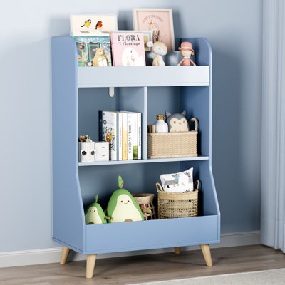 Kids Bookshelf, 3-In-1 Toy Storage Organizer With 2 Tier Book Rack, 3 Open Cubbies, Wooden Toddler Bookcase W/Legs, Display Shelf For Children Bedroom by Harriet Bee