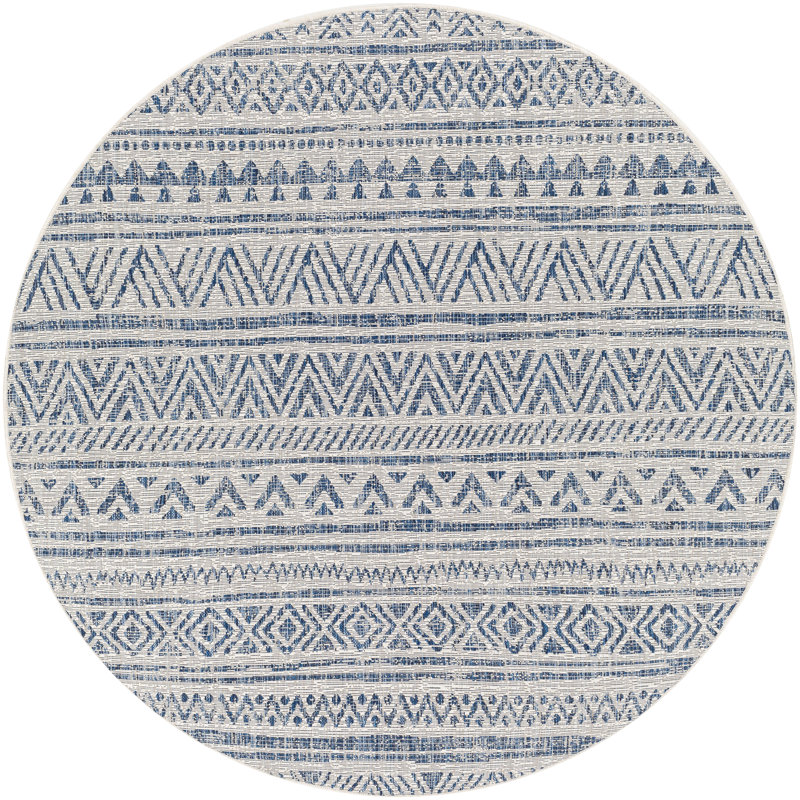 Tapis intérieur / extérieur tissé à la machine en denim / bleu marine / blanc Hongming, Rond 5 pi 3 po