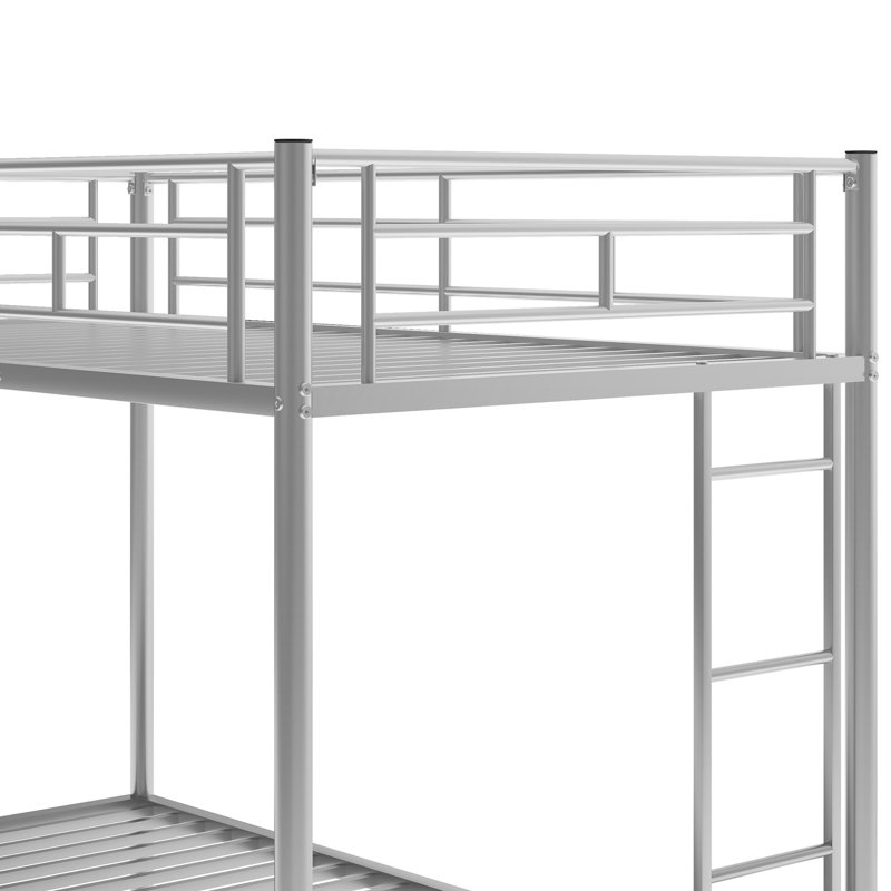 Lit superposé simple au-dessus de l'espace avec lit gigogne argenté - Structure métallique pour chambres à coucher fonctionnelle et pratique