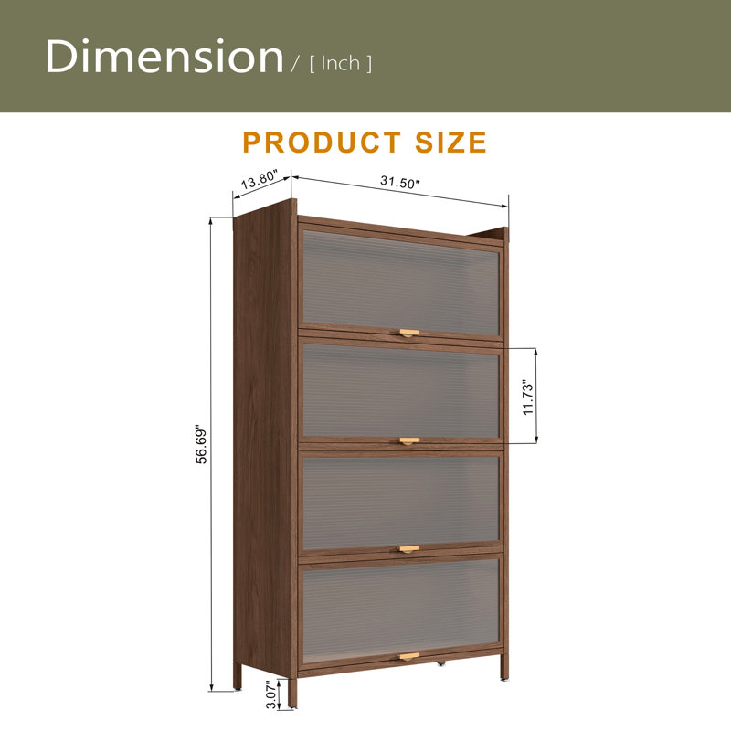 3 Flip Doors Cabinet, With Ample Storage Space For Bedroom, Office, Living Room, (4 Shelves) 56.69"H x 31.5"W x 13.8"D