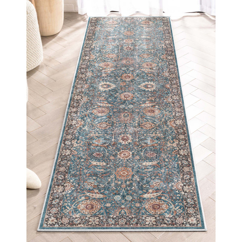 Asha Liana Vintage Oriental Teal Flat-Weave Area Rug, Runner 2'3" x 7'3"