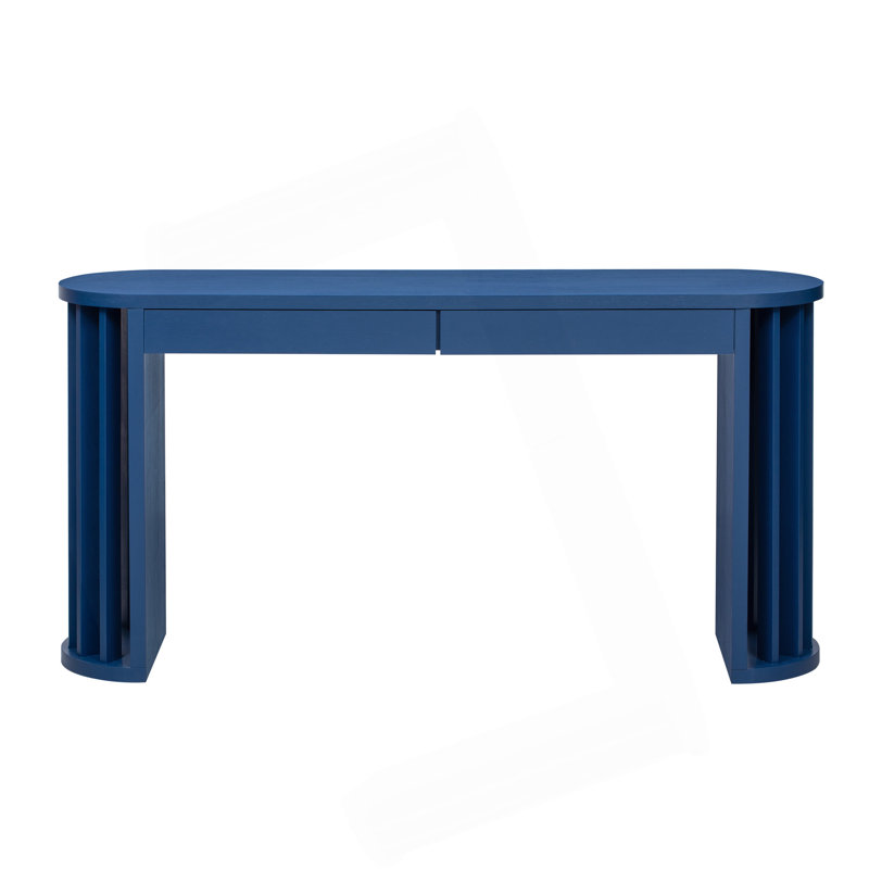 59-Inch Console Table With Oak Veneer, Navy Blue