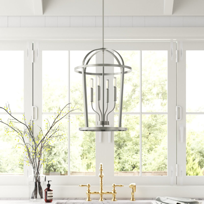 Luminaire suspendu géométrique à 4 lumières Greyson, Nickel brossé