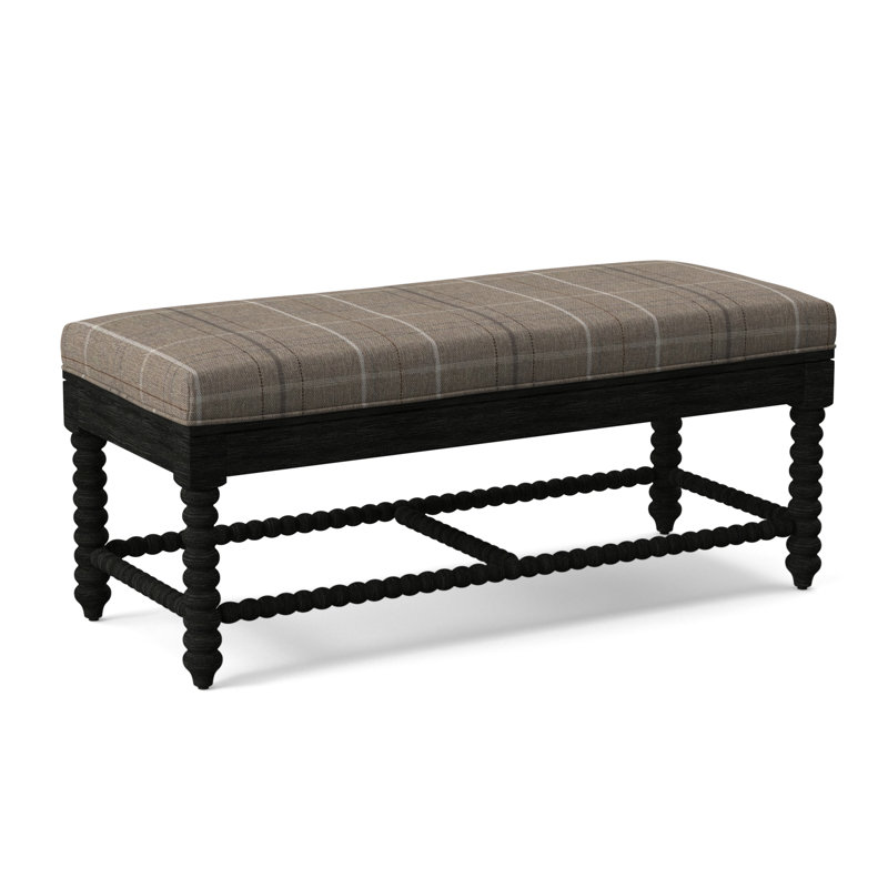 Lind Island Upholstered Bench, Taupe Plaid; 0126-73, Antique Black Finish