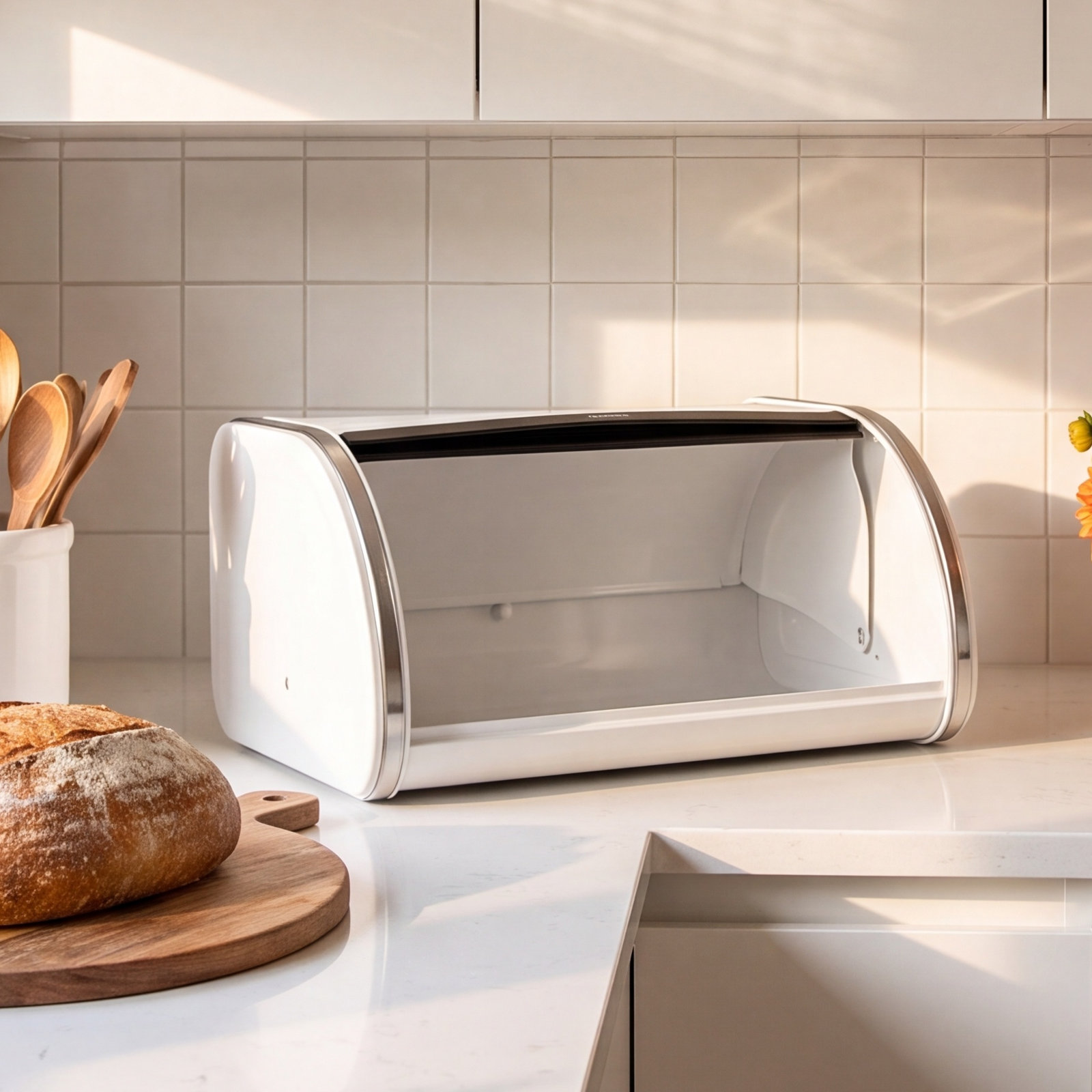 Brabantia Medium Roll Top Bread Box, White