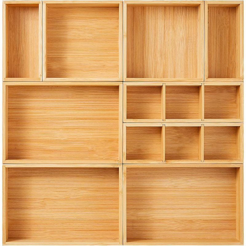 Rangement de tiroir, ensemble de 9 boîtes de rangement en bois de bambou pour le bureau de maquillage