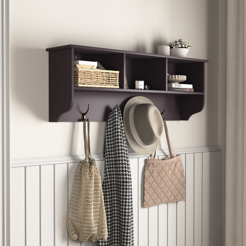 Coat Rack With 4 Dual Hooks And Panel Storage Wall Mounted Shelf Work