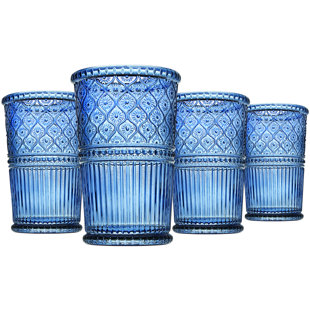 Jewel tone Tall Drinking Glasses 12 oz Diamond Shape Design Vintage Set of 4
