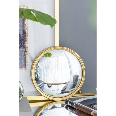 11" Gold Round Mirror For Hallway Decor - Metal & Wood Frame Circle Wall With Iron Rim Bedroom