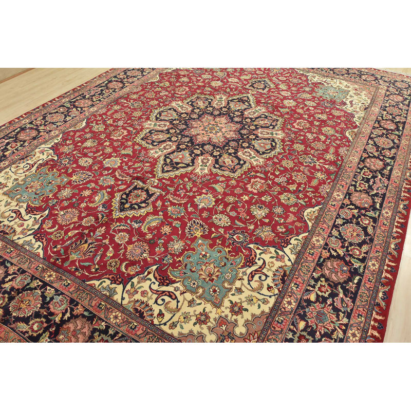 Tapis oriental traditionnel en laine rouge noué à la main 9 pi 7 po x 13 pi 3 po Fine