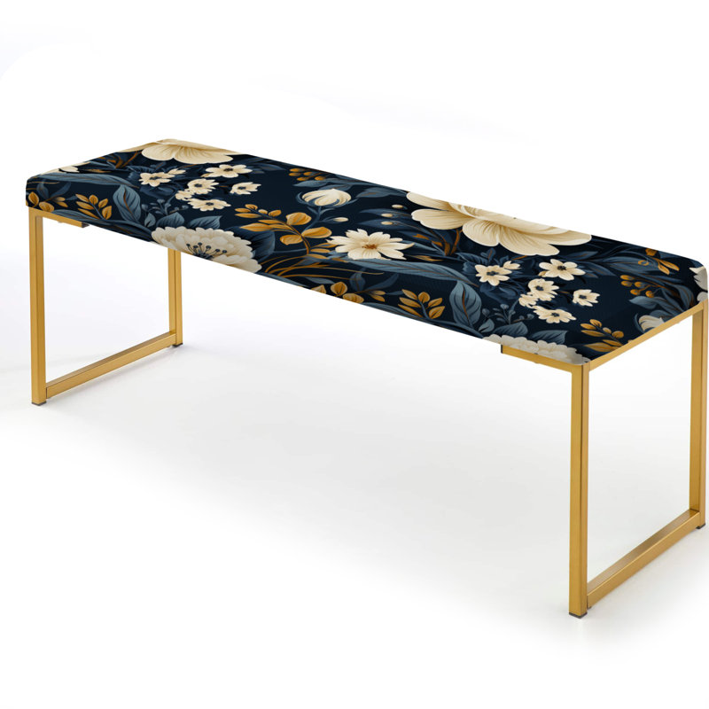Banc rembourré or, Dark Blue And White Allure Floral Pattern