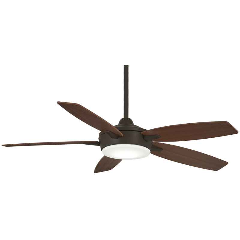 52"  5- Blade Outdoor Standard Ceiling Fan with Remote Control and Light Kit Included, Oil Rubbed Bronze/Medium Maple