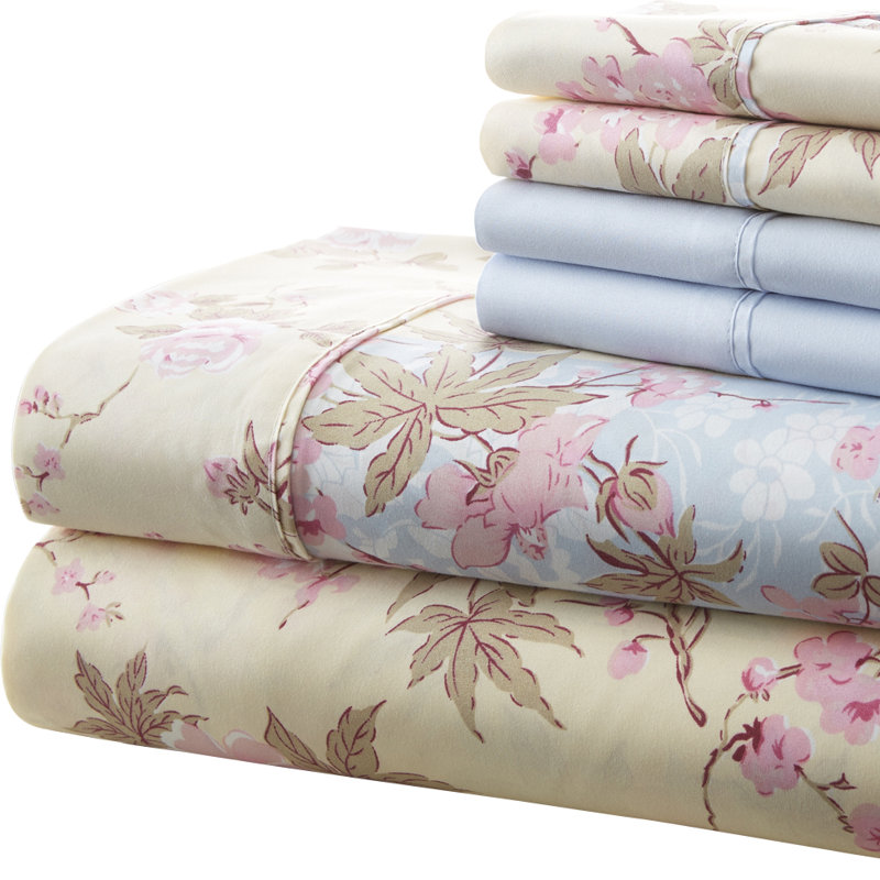 Fairview Microfiber Floral Sheet Set, King Sheet Set + 1 Fitted Sheet + 4 Pillowcases