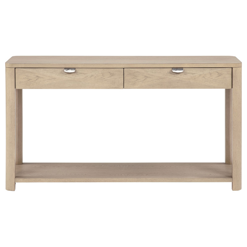 Console avec 2 tiroirs et tablette en orme clair Vories, Jaune