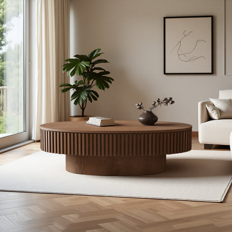 Table basse 47 po ovale avec rangement Table d'appoint moderne en placage de bois massif pour salon, chambre à coucher, appartement ou bureau