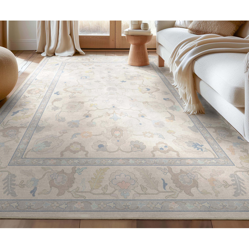 Bungalow Rose Adrith Konya Updated Traditional Oriental Pastel Cream Area Rug, Rectangle 5'3" x 7'3"