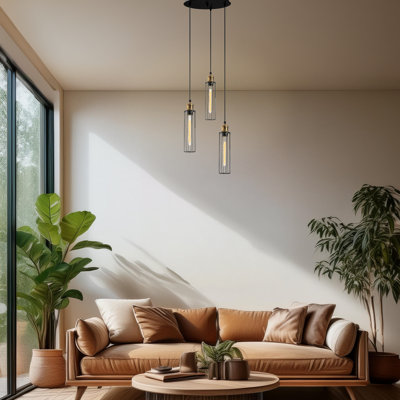 Elegant Black Chandelier, Metal Body, 12.9 in Diameter x 48.4 in Height | Adjustable Height, 3 x E27 Socket (Max 40W) | Includes Setup Instructions & Connecting Apparatus, Stylish Lighting for Modern Décor