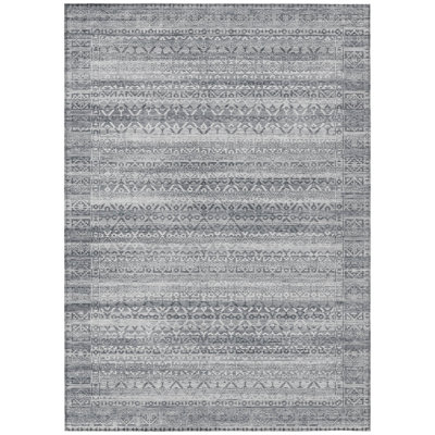 Machine Washable Indoor/Outdoor Xhevrie Gray Rug