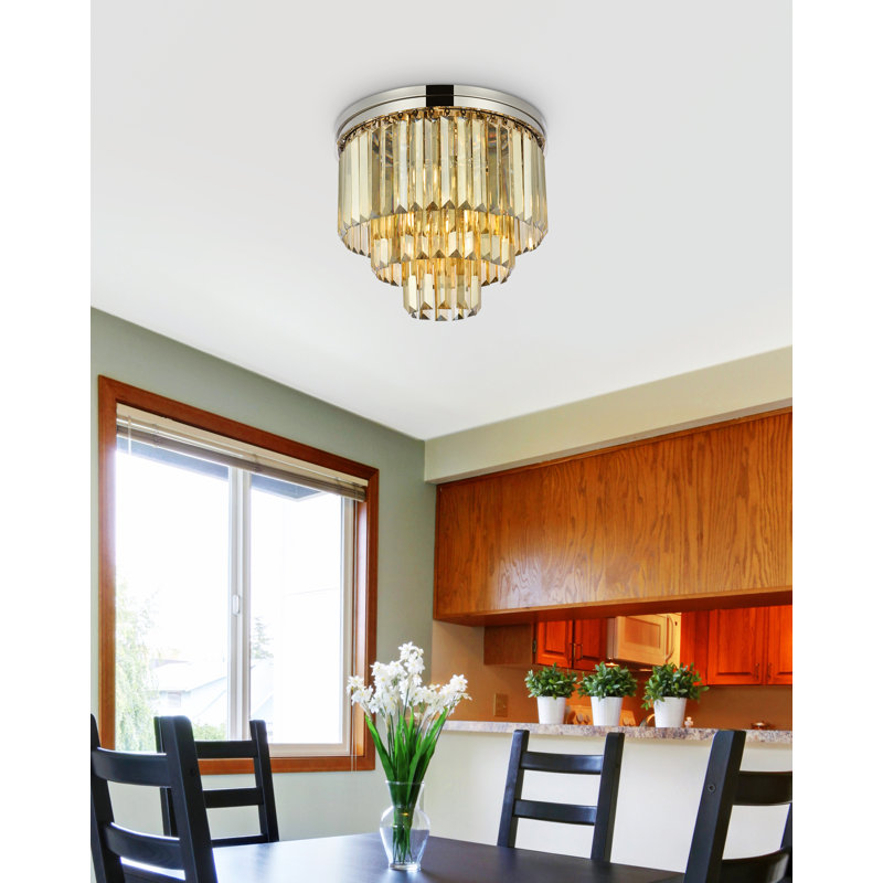 Yazmin Crystal Flush Mount, Polished Nickel, Smoky