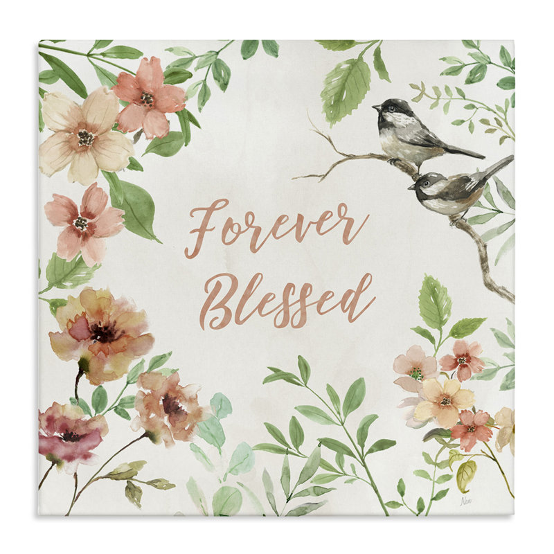 "Forever Blessed Floral", art mural sur toile par Nan, H 17 po x l 17 po