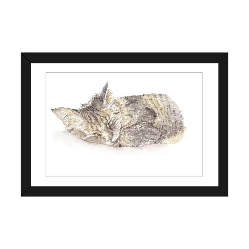 « couching gray chat »-impression sur toile tendue, H 24 po x l 32 po x P 1 po, Papier d'art encadré noir, Blanc