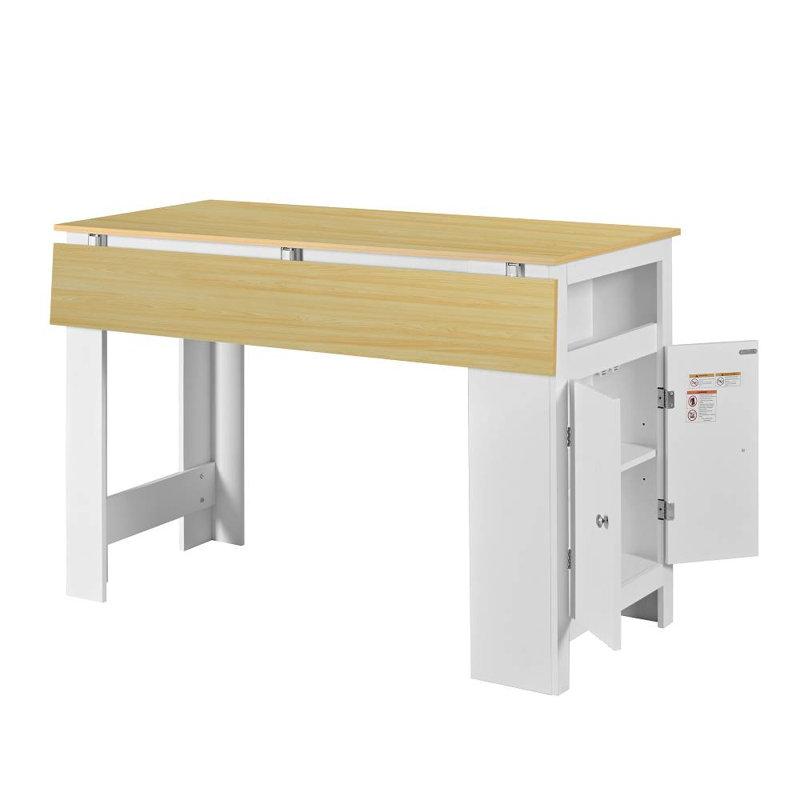 Sideboard with Foldable Tabletop (White, Natural)