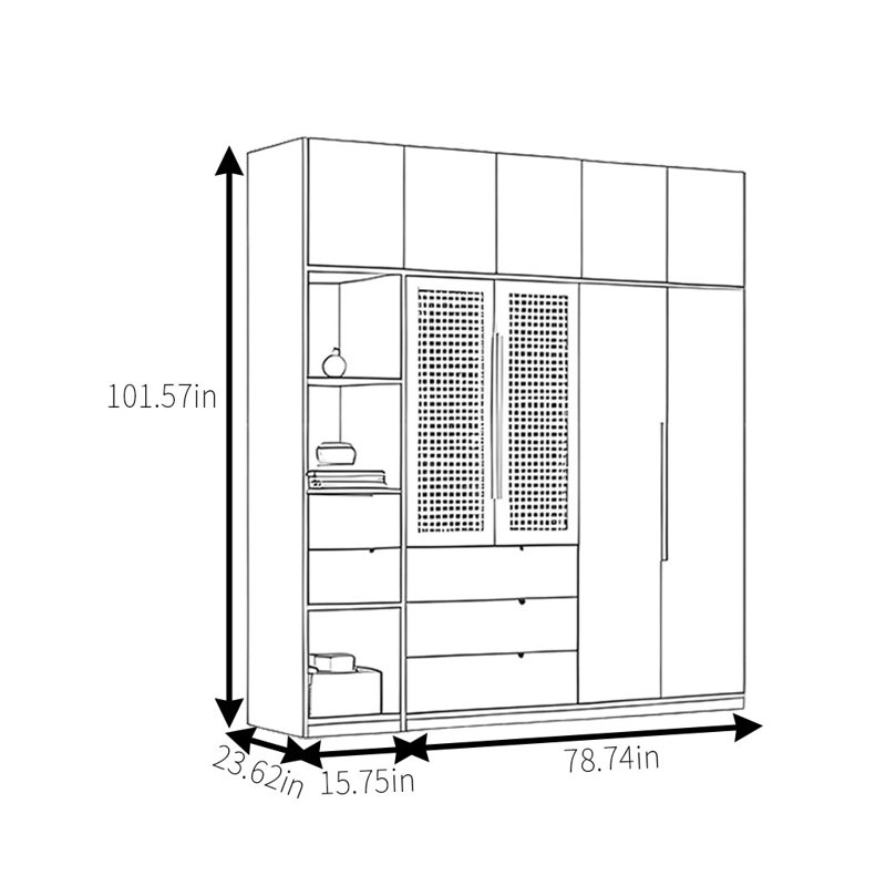 Garde-robe simple et pratique, H 101,57 po x l 94,49 po x P 23,62 po