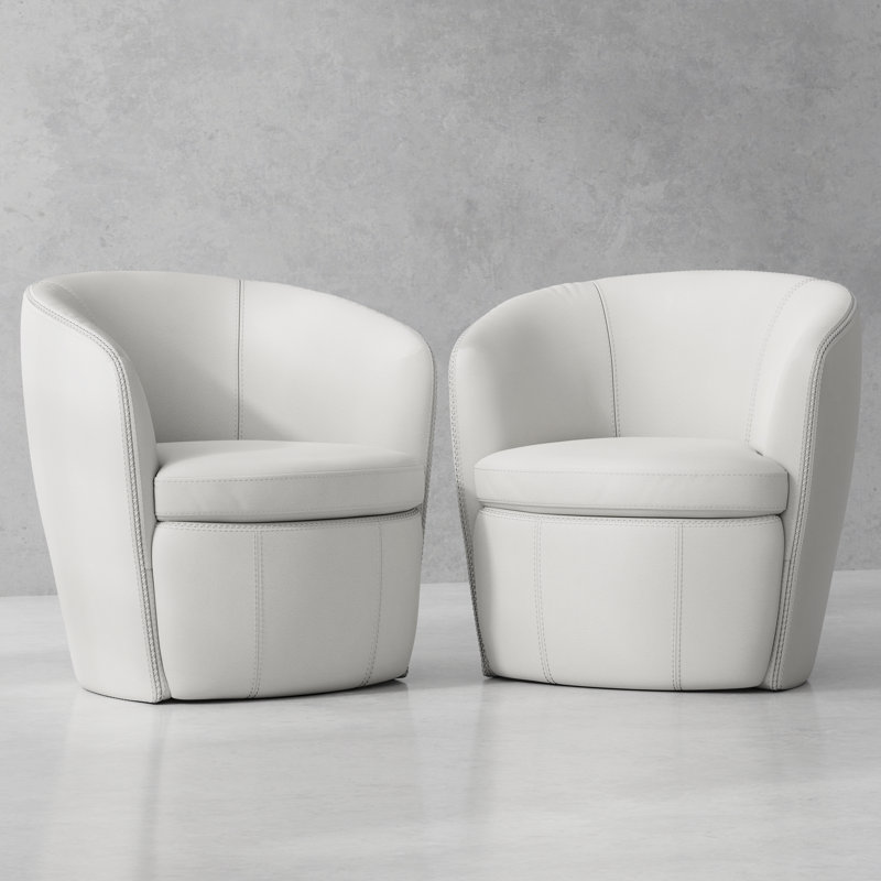 Azurdee Top Grain Genuine Italian Leather Swivel Barrel Chair (Set of 2), Snow