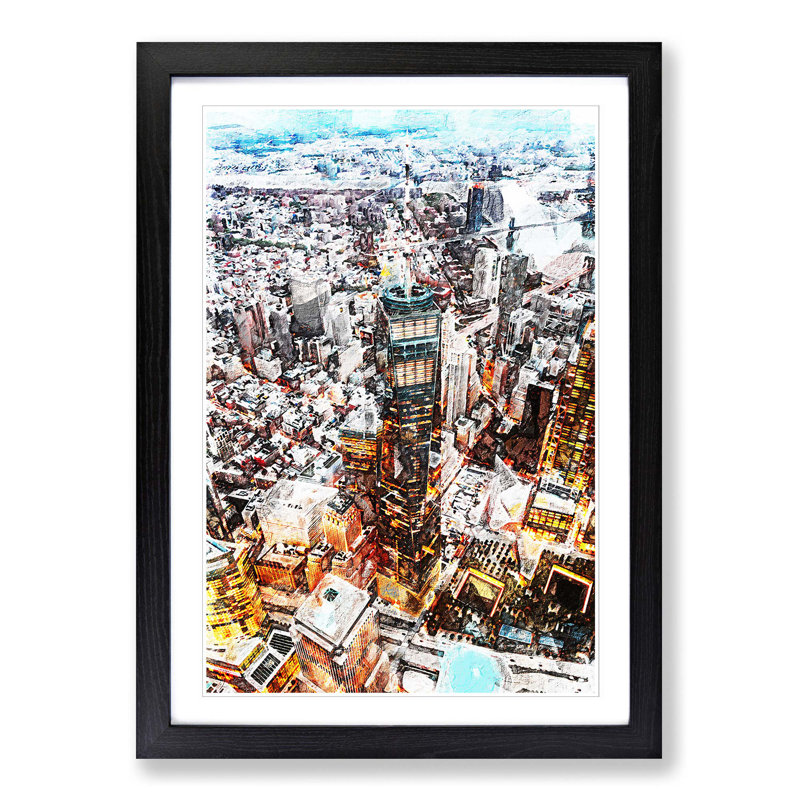 High Above New York City - Picture Frame Painting Print, Black Framed, 65cm H x 48cm W x 2cm D