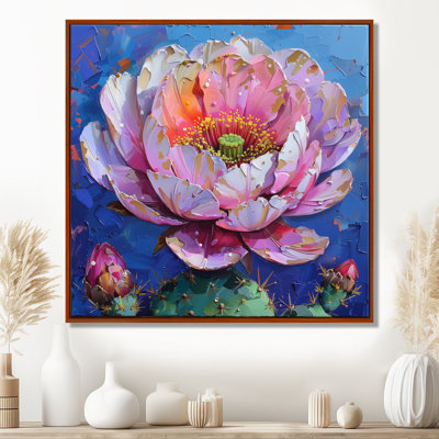 Pink Green Flowering Cactus Glow - Floral Cactus Wall Art Print