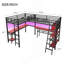 Lit mezzanine simple en métal en forme de L avec DEL, tablettes de rangement, 2 stations de charge et 2 bureaux intégrés