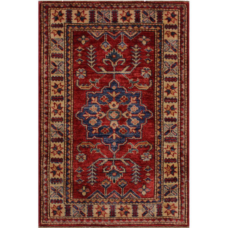 Tapis oriental rouge en laine noué à la main de 2 pi 1 po x 3 pi Lovorko