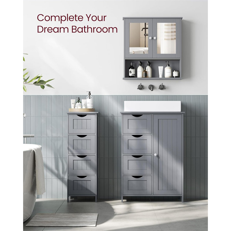 Armoire murale de salle de bain avec miroir - tablette réglable et rangement ouvert, portes à double miroir, conception peu encombrante pour l'organisation de la salle de bain