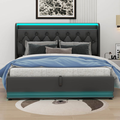 Hexham Upholstered Bed, 360 Surround LED Function, Hydraulic Storage