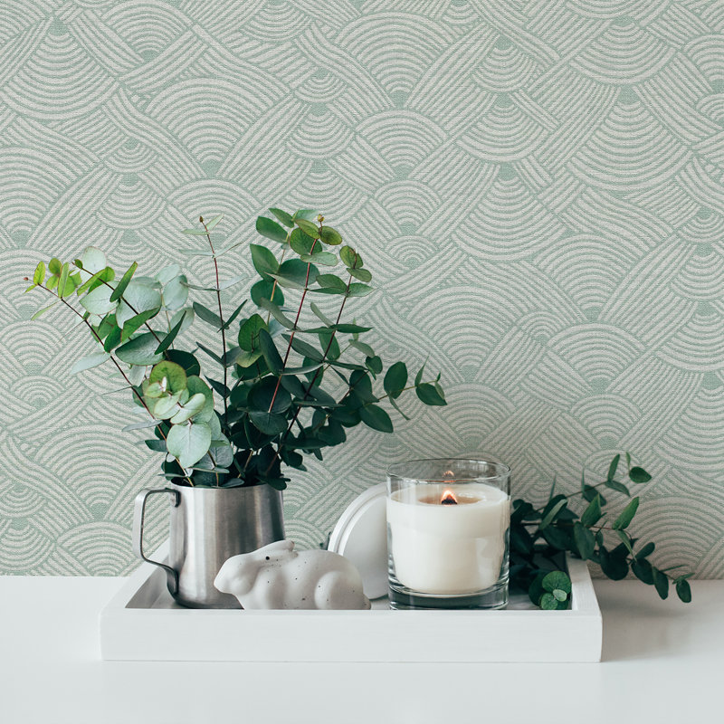 Ashmoore Geo Swirl Motif 10.05m x 53cm Textured Matte Wallpaper Roll, Green/White