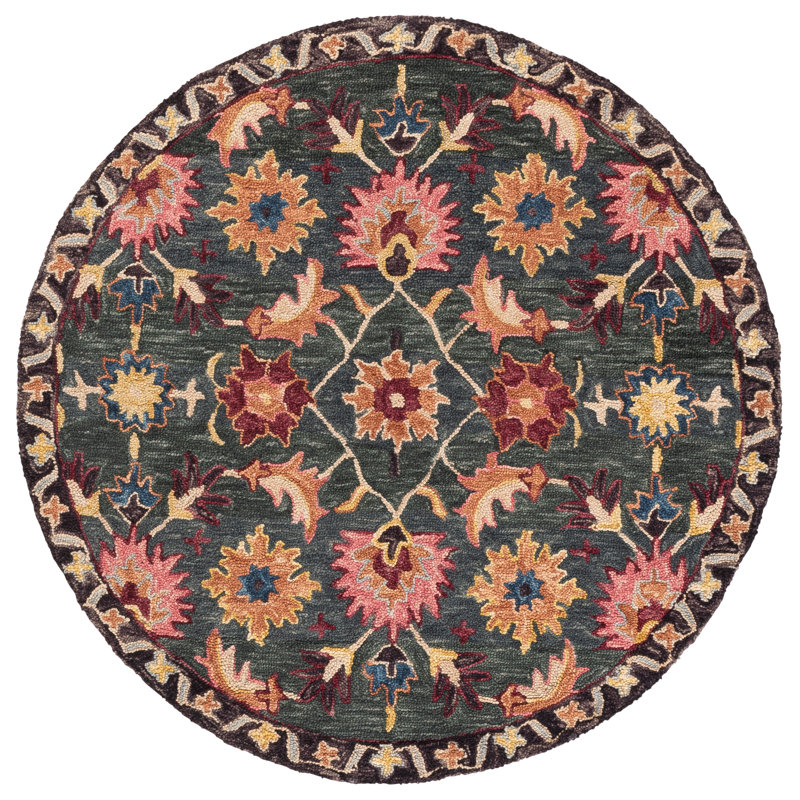 Hand Tufted Wool;Cotton Floral Indoor Rug, Round 5'
