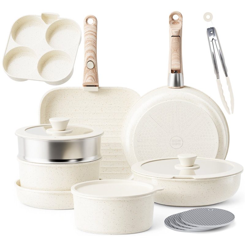 19 - Piece Non-Stick Aluminum Cookware Set, Beige