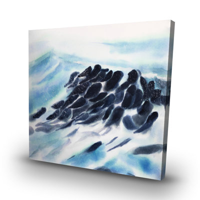 Sea waves with paint splash - 32"x32" art on canvas