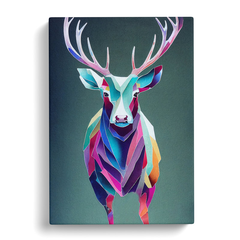 XC1022-1638X Colourful Stag Geometric Abstract - Wrapped Canvas Print, 50cm H x 35cm W x 3cm D