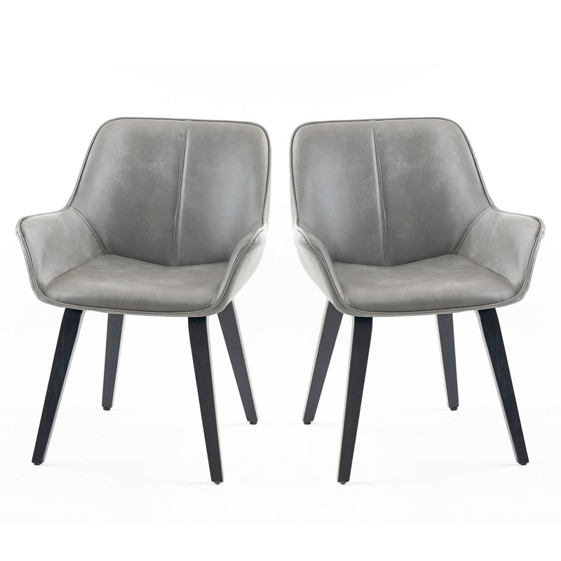 Chaise avec accoudoirs rembourrée Abubaker, Chêne noir, Ashen, 2
