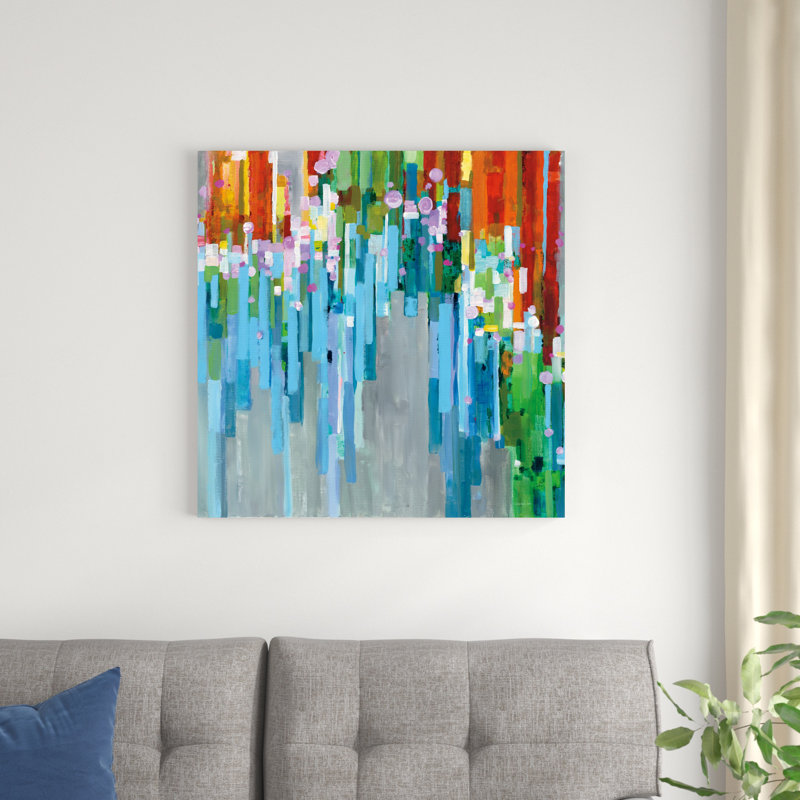 «Rainbow Of Stripes» par Danhui Nai - peinture sur toile tendue, H 30 po x l 30 po