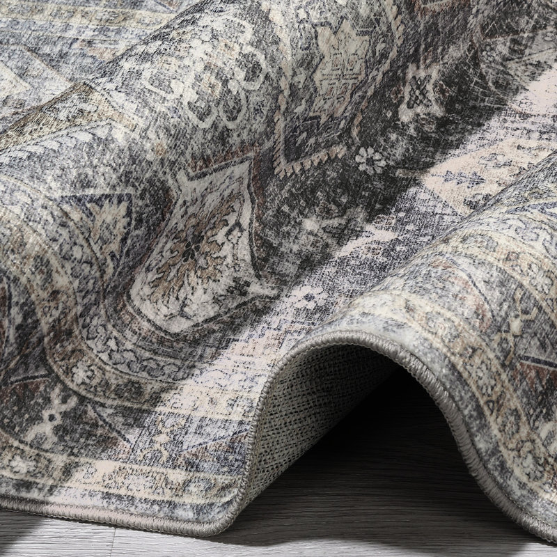 Vintage Oriental Printed Distressed Rug Washable Thin Low Pile Area Rugs for Living Room Decor Non Slip Stain Resistant Entry Runner Rug Soft Carpet for Bedroom