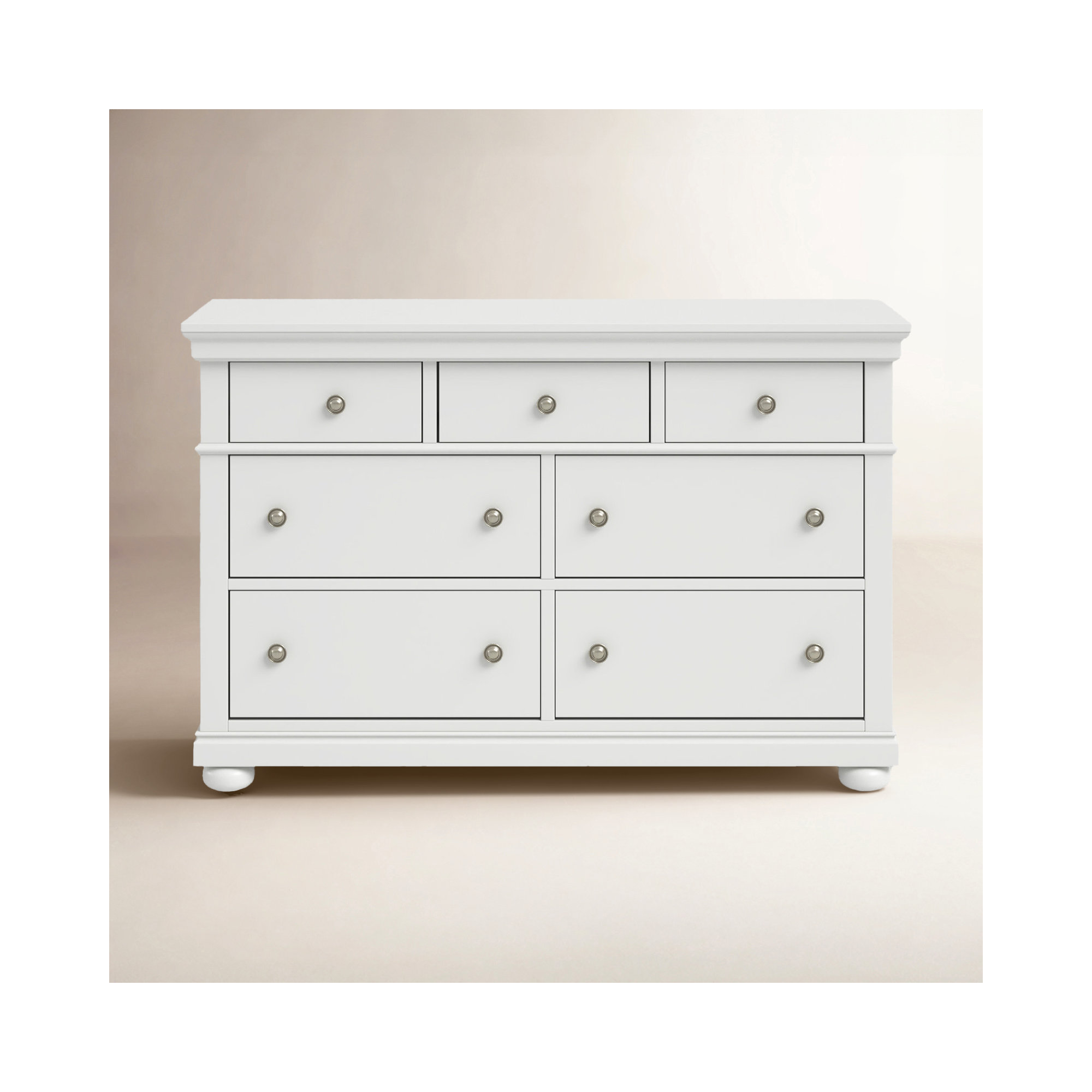 Canterbury 7 Drawer 54" W Solid Wood Dresser, Natural White