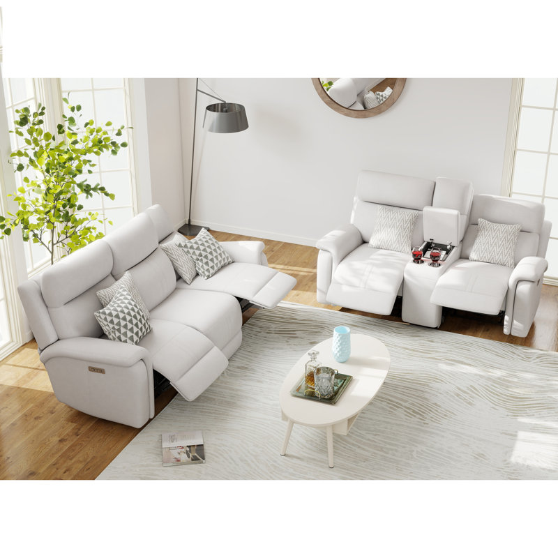 2 Piece Modern Power Recling Living Room Set With Adjustable Headrest And Lumber Support, Silver