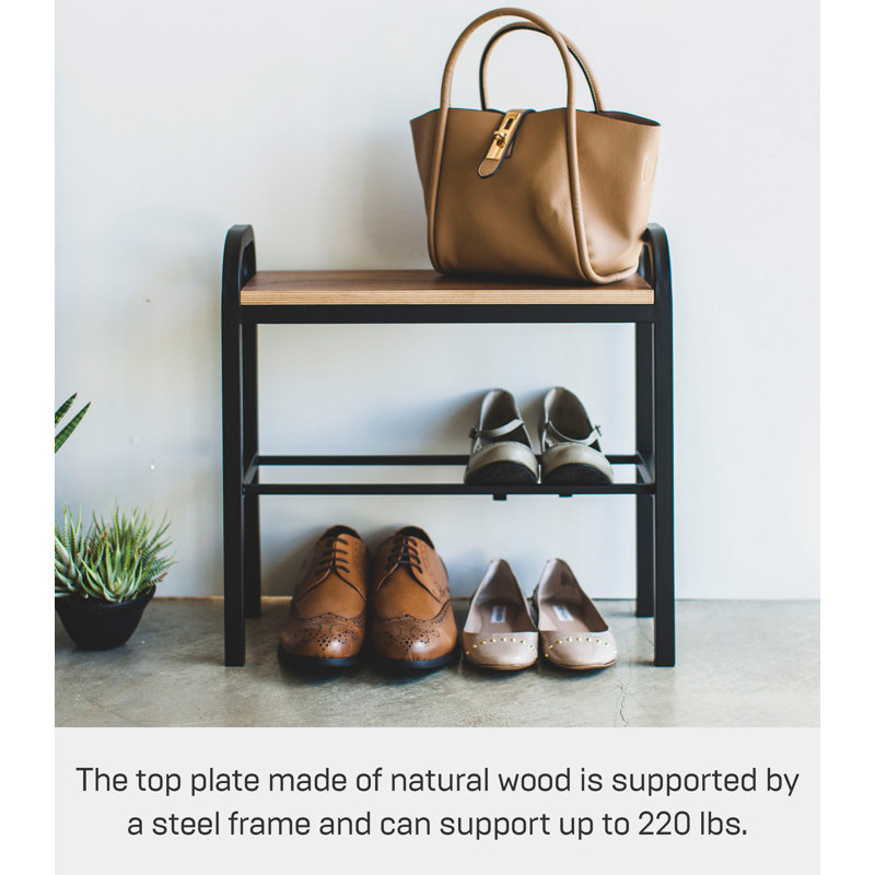 Black Metal and Wood Stackable Shoe Organizer Bench