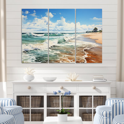 Coastalbeachsand Sandy Serenity Pointillism VI sur toile, 3 pièces